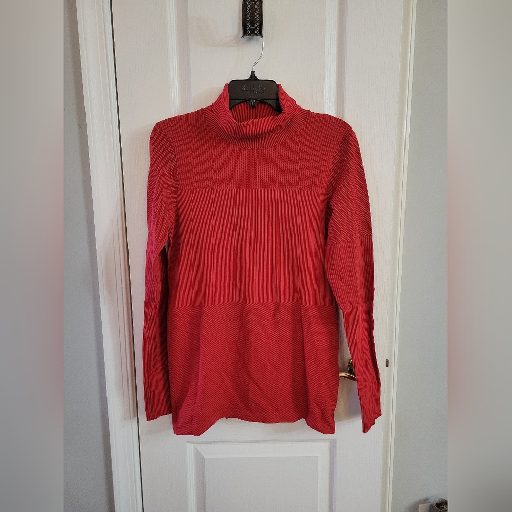 Athleta Flurry Base Layer Ribbed Turtleneck Shirt Canyon Red Size Large